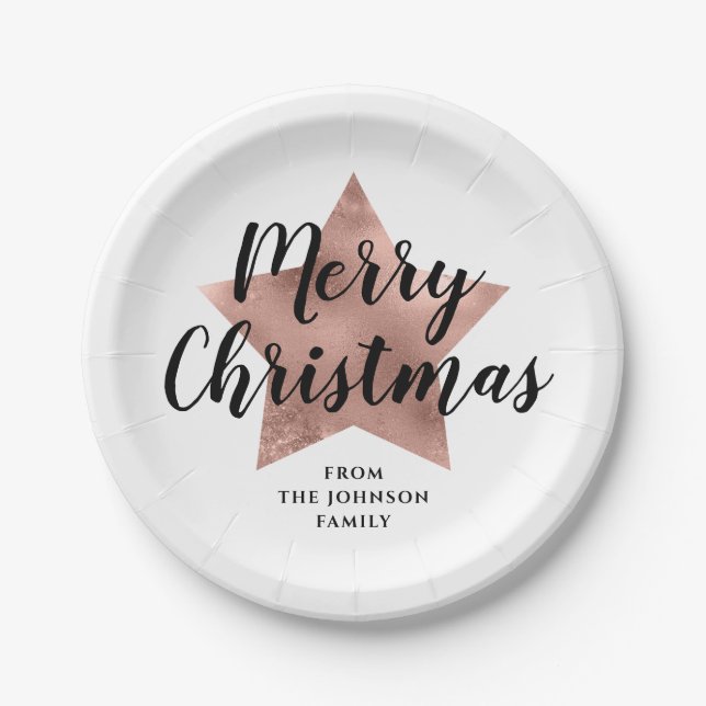 Elegant Rose Gold Star Christmas  Paper Plate (Front)