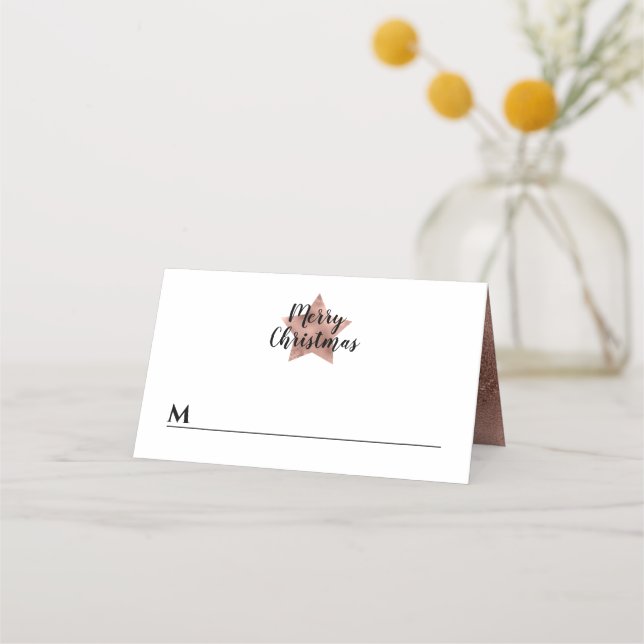 Elegant Rose Gold Star Christmas Place Card (Front)