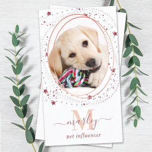 Elegant Rose Gold Star Social Media Photo Monogram Business Card