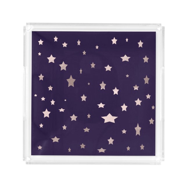 elegant rose gold stars on a purple background acrylic tray (Front)
