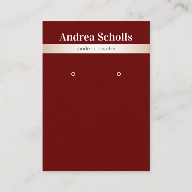 Elegant Rose Gold Striped Jewellery Earring Displa Business Card (Front)