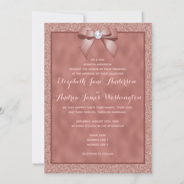 Elegant Rose Gold & Stylish Glitter Wedding Invitation (Front)