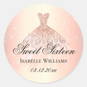 Elegant Rose Gold Sweet 16 Classic Round Sticker