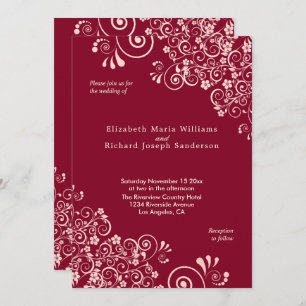 Elegant Rose Gold Swirls Burgundy Wedding Invitation
