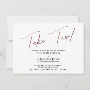 Elegant Rose Gold Take Two Postponed Wedding Invitation