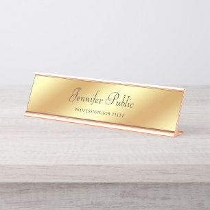 Elegant Rose Gold Template Hand Script Text Modern Desk Name Plate