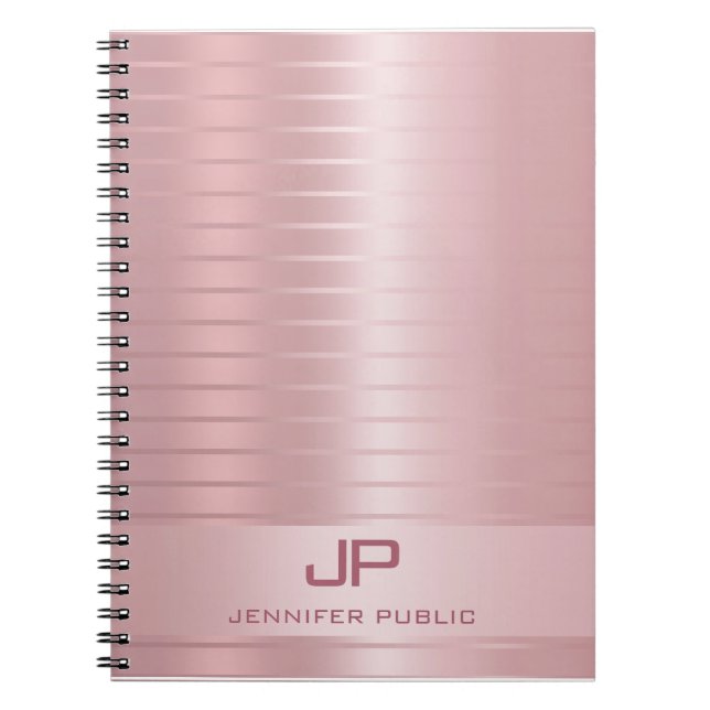 Elegant Rose Gold Template Monogram Trendy Modern Notebook (Front)