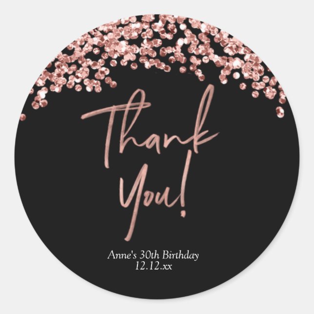 Elegant Rose Gold Thank You Sticker (Front)