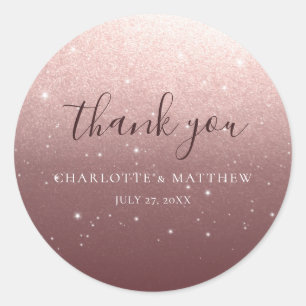 Elegant Rose Gold Thank You Wedding Round Sticker