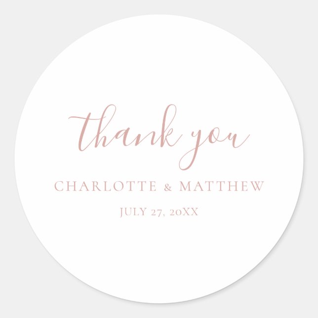 Elegant Rose Gold Thank You Wedding Round Sticker (Front)