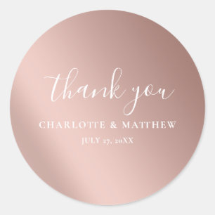 Elegant Rose Gold Thank You Wedding Round Sticker