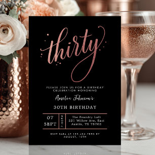 Elegant Rose Gold Thirtieth 30th Birthday Invitation