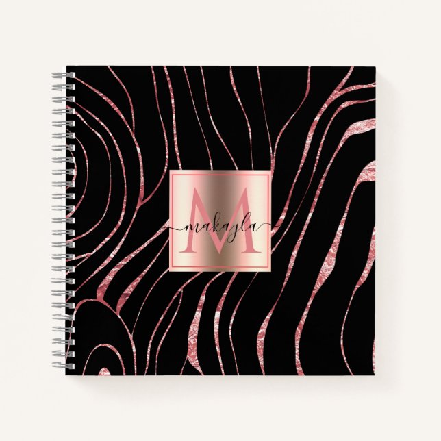 Elegant Rose Gold Tiger Striped Black  Notebook (Front)