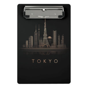 Elegant Rose Gold Tokyo City Skyline Illustration Mini Clipboard