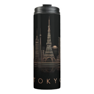 Elegant Rose Gold Tokyo City Skyline Illustration Thermal Tumbler