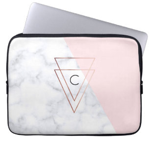elegant rose gold triangles white marble pink laptop sleeve