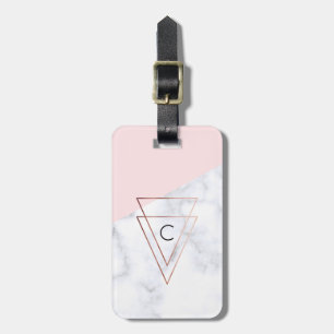elegant rose gold triangles white marble pink luggage tag
