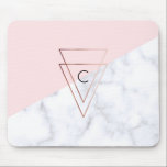 elegant rose gold triangles white marble pink mouse pad<br><div class="desc">Modern geometric design featuring faux white marble and pink colour block,  faux rose gold  triangles.</div>