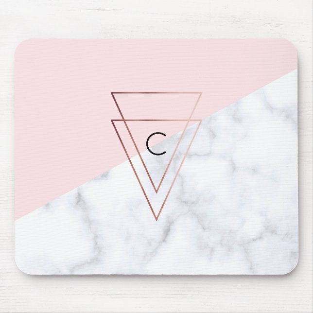 elegant rose gold triangles white marble pink mouse pad (Front)