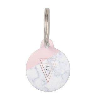 elegant rose gold triangles white marble pink pet tag