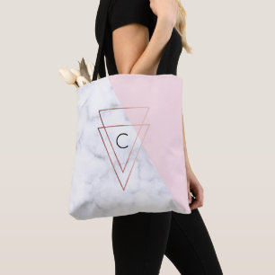 elegant rose gold triangles white marble pink tote bag