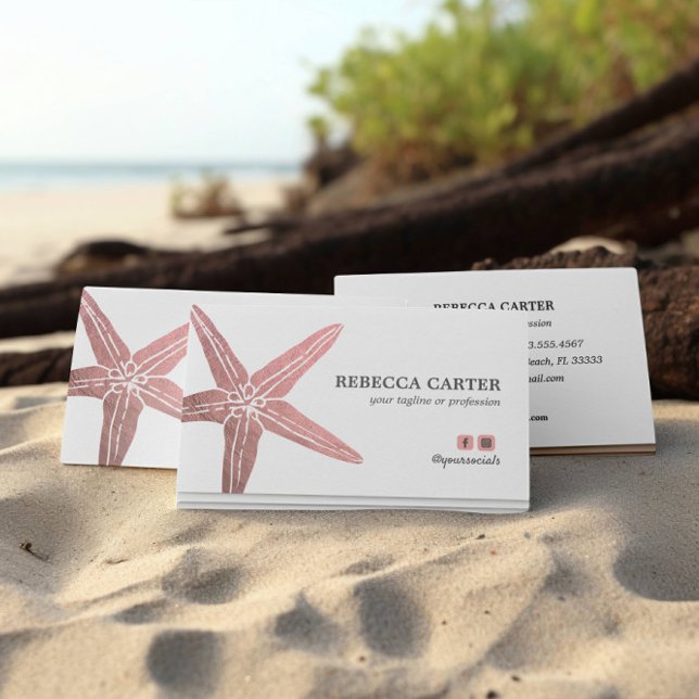 Elegant ROSE Gold Tropical Starfish Beach Coastal Business Card (Creator Uploaded)