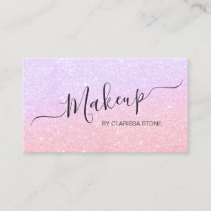 Elegant rose gold & violet glitter makeup artist business card