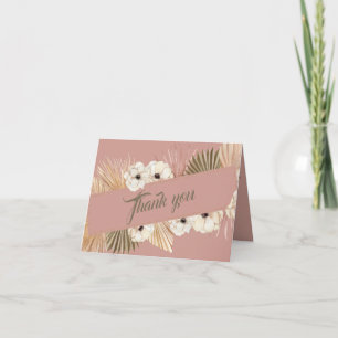 Elegant Rose Gold Watercolor Floral Photo Wedding Thank You Card
