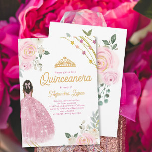 Elegant Rose Gold Watercolor Floral Quinceanera Invitation