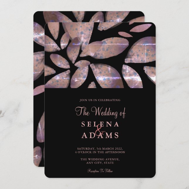Elegant Rose gold Watercolor Foliage Wedding Invitation (Front/Back)