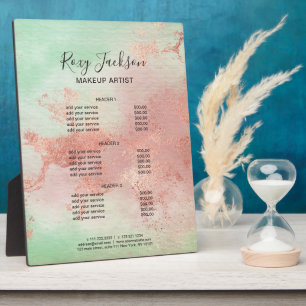 Elegant rose gold watercolor makeup services plaque