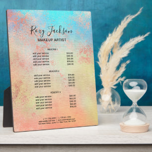Elegant rose gold watercolor makeup services plaque