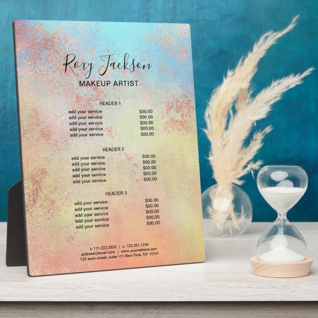 Elegant rose gold watercolor makeup services plaque (Side)
