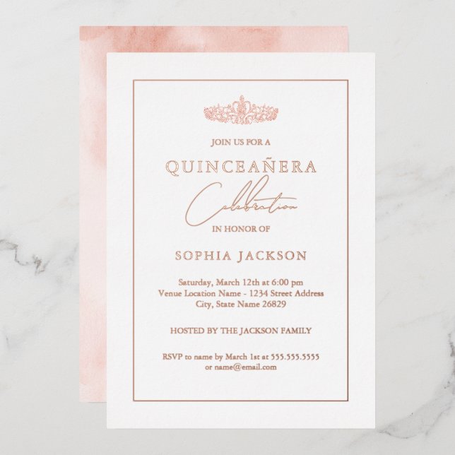Elegant Rose Gold Watercolor Quinceanera Birthday  (Front/Back)