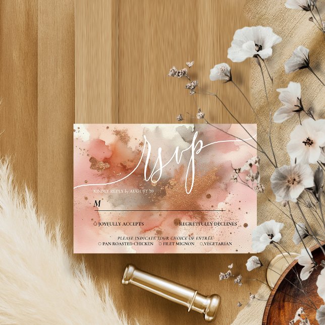 Elegant Rose Gold Watercolor Wedding RSVP Card (Creator Uploaded)