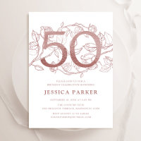 Elegant Rose Gold White 50th Birthday