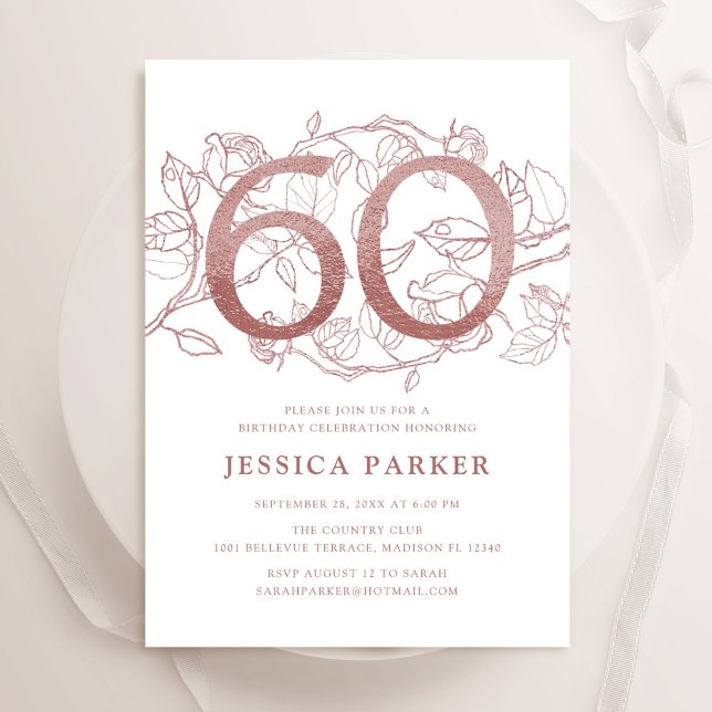 Elegant Rose Gold White 60th Birthday Invitation (Creator Uploaded)