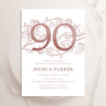 Elegant Rose Gold White 90th Birthday Invitation<br><div class="desc">Elegant rose gold and white 90th birthday party invitation. Customisable modern feminine design featuring roses botanical accents and faux glitter rose gold. Simple floral invite card perfect for a stylish female bday celebration. Personalise with your own details. Printed Zazzle invitations or instant download digital printable template.</div>