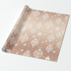 Elegant Rose Gold White Christmas Ornaments Wrapping Paper