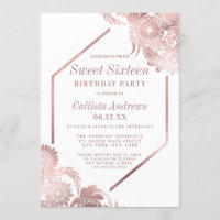 Elegant Rose Gold White Floral Frame Sweet 16