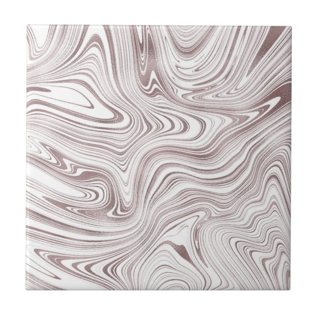 Elegant Rose Gold White Marble Ceramic Tile (Front)