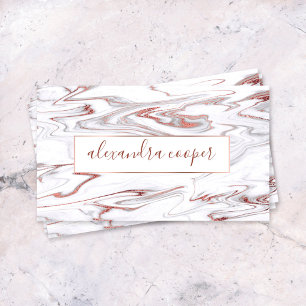 Elegant rose gold & white marble makeup & hair  business card