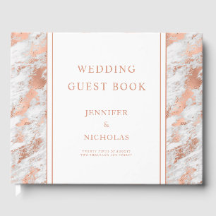 Elegant Rose Gold White Marble Wedding Guest Boo Book