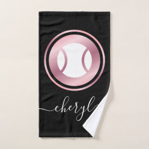 Elegant Rose Gold White Tennis Ball Custom Name Hand Towel