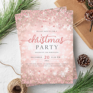 Elegant Rose Gold Winter Diamonds Christmas Invitation