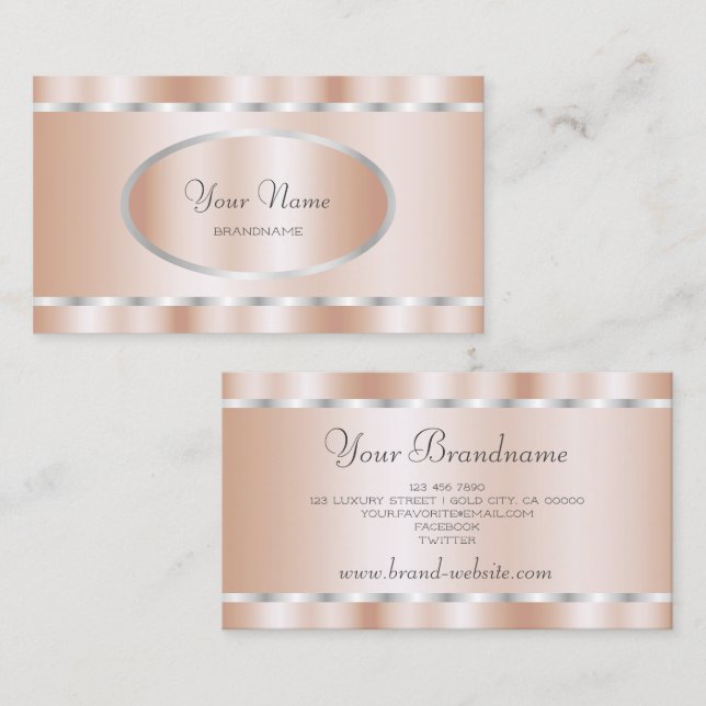 Elegant Rose Gold with Silver Frame Professional Business Card (Front/Back)