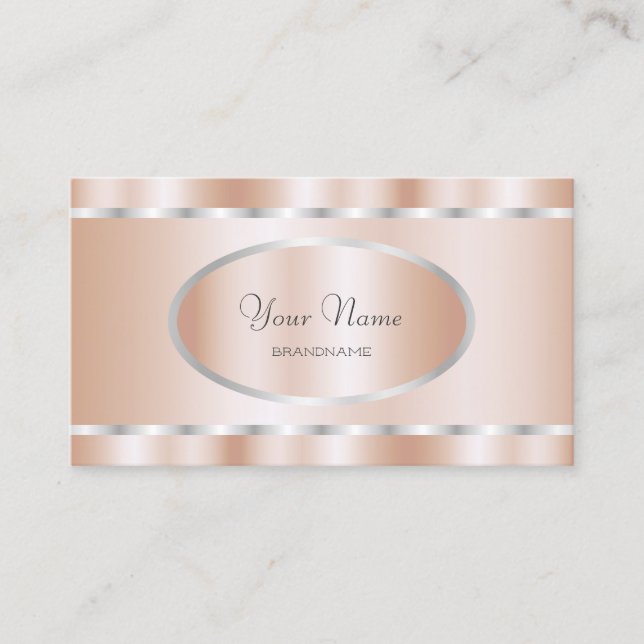 Elegant Rose Gold with Silver Frame Professional Business Card (Front)