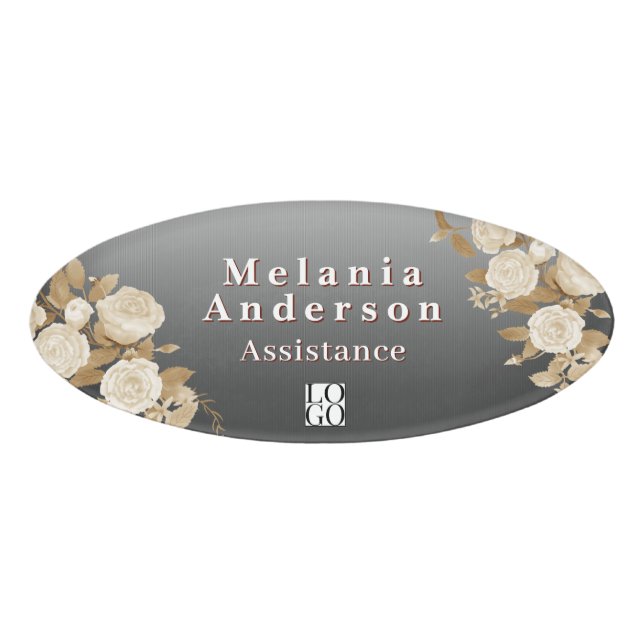 Elegant Rose Gradient Shine Grey Name Tag (Front)
