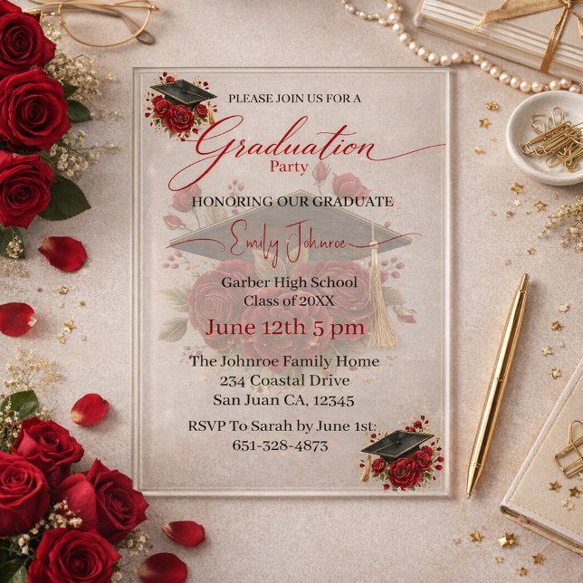 Elegant Rose Graduation Invitation Template (Creator Uploaded)