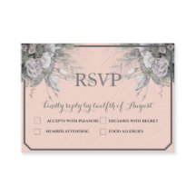 Elegant Rose Grey & Grey Menu Choice RSVP Postcard